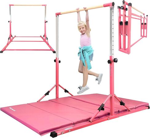 PreGymnastic Foldable Gymnastics Bar, 6FT Gymnastic horizontal bars, Folding Training Bar for Kids and Teenagers 3-18, Weight Limit 500 LB, Adjustable kip Bar,Children Home Gym Equipment Indoor in Saudi Arabia