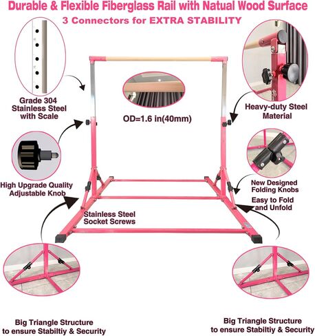 PreGymnastic Foldable Gymnastics Bar, 6FT Gymnastic horizontal bars, Folding Training Bar for Kids and Teenagers 3-18, Weight Limit 500 LB, Adjustable kip Bar,Children Home Gym Equipment Indoor in Saudi Arabia