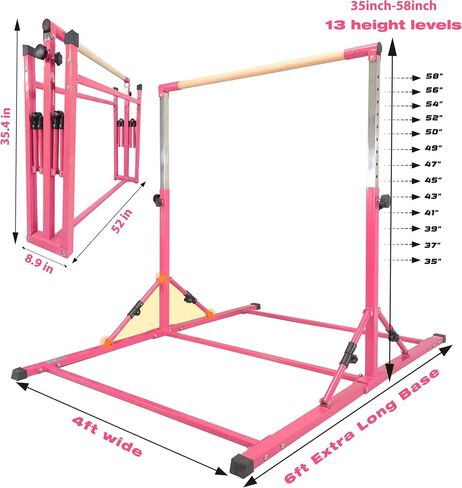 PreGymnastic Foldable Gymnastics Bar, 6FT Gymnastic horizontal bars, Folding Training Bar for Kids and Teenagers 3-18, Weight Limit 500 LB, Adjustable kip Bar,Children Home Gym Equipment Indoor in Saudi Arabia
