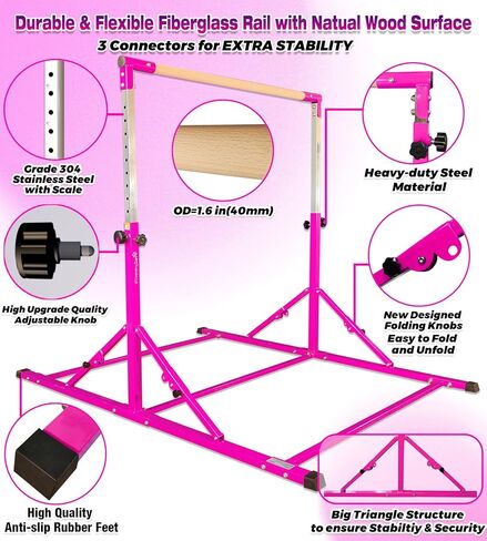 PreGymnastic Foldable Gymnastics Bar, 6FT Gymnastic horizontal bars, Folding Training Bar for Kids and Teenagers 3-18, Weight Limit 500 LB, Adjustable kip Bar,Children Home Gym Equipment Indoor in Saudi Arabia