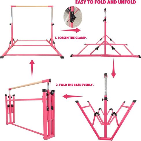 PreGymnastic Foldable Gymnastics Bar, 6FT Gymnastic horizontal bars, Folding Training Bar for Kids and Teenagers 3-18, Weight Limit 500 LB, Adjustable kip Bar,Children Home Gym Equipment Indoor in Saudi Arabia