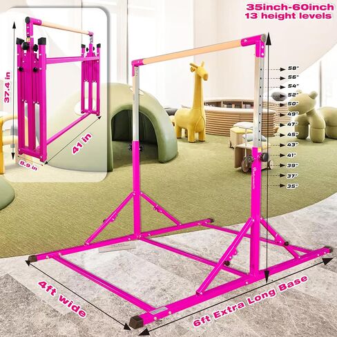 PreGymnastic Foldable Gymnastics Bar, 6FT Gymnastic horizontal bars, Folding Training Bar for Kids and Teenagers 3-18, Weight Limit 500 LB, Adjustable kip Bar,Children Home Gym Equipment Indoor in Saudi Arabia