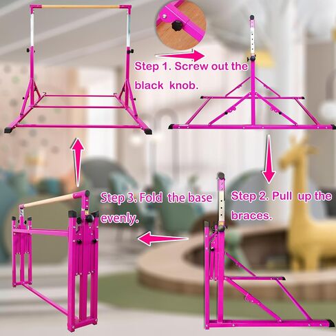 PreGymnastic Foldable Gymnastics Bar, 6FT Gymnastic horizontal bars, Folding Training Bar for Kids and Teenagers 3-18, Weight Limit 500 LB, Adjustable kip Bar,Children Home Gym Equipment Indoor in Saudi Arabia