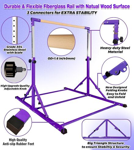 PreGymnastic Foldable Gymnastics Bar, 6FT Gymnastic horizontal bars, Folding Training Bar for Kids and Teenagers 3-18, Weight Limit 500 LB, Adjustable kip Bar,Children Home Gym Equipment Indoor in Saudi Arabia