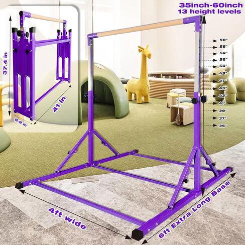 PreGymnastic Foldable Gymnastics Bar, 6FT Gymnastic horizontal bars, Folding Training Bar for Kids and Teenagers 3-18, Weight Limit 500 LB, Adjustable kip Bar,Children Home Gym Equipment Indoor in Saudi Arabia