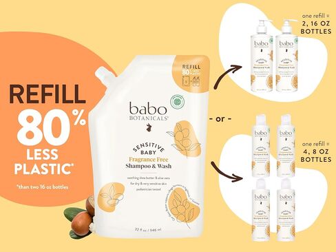 Babo Botanicals Sensitive Baby Fragrance-Free 2-in-1 Shampoo & Wash - Shea Butter, Calendula & Aloe Vera - EWG Verified - Cruelty-Free - Vegan - Pediatrician Tested - For Babies & Kids in Kuwait