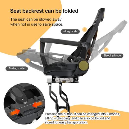Rear Child Bike Seat, Adjustable Backrest Rear Bike Seat, Foldable and Rotatable Rear Mounted Child Bike Seat, New Comfortable Child Rear Seat, Suitable for Most Bicycle Rear Frames; in Kuwait
