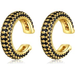 18K Gold Plated Cubic Zirconia Sparkling Round Huggie Ear Cuff Gold Earrings for Women - CZ Paved Hoop Conch Cuff Earrings for Men | Clip On Cartilage Non Pierced Hypoallergenic in Saudi Arabia