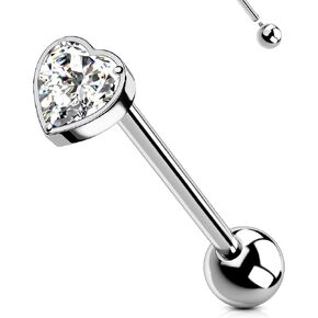 OUFER Titanium Tongue Piercing Jewelry, 14G Internaly Thread Tongue Rings for Women, Clear CZ Heart Shaped Body Piercing Jewelry-16mm in Kuwait