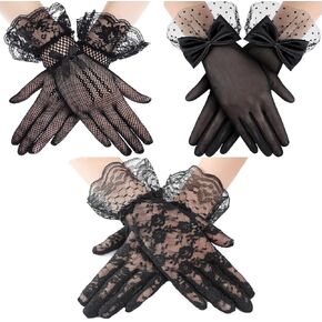 3 أزواج من قفازات الدانتيل النسائية، قفازات كلاسيكية قصيرة على شكل فيونكة لحفلات الشاي وحفلات الزفاف والهالوين in Kuwait