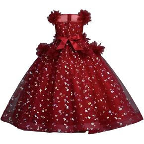 Girls Princess Dress 2025 New, Sleeveless Puff Gown with Butterfly Flower & Adjustable Belt for Wedding Pageant Stage (US, Numeric, 140, Red) in Saudi Arabia