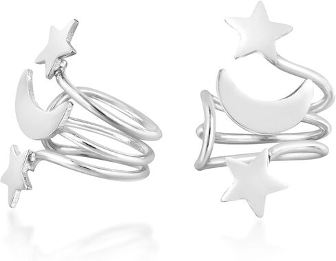 AeraVida Moon and Star .925 Sterling Silver Ear Cuff Earrings | Minimalist Cartilage Clip-On Jewelry for Women | Celestial Cuff Earrings for Casual or Daily Wear | Lightweight Gift Idea in Saudi Arabia