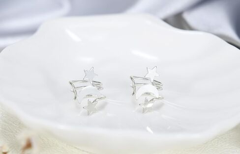 AeraVida Moon and Star .925 Sterling Silver Ear Cuff Earrings | Minimalist Cartilage Clip-On Jewelry for Women | Celestial Cuff Earrings for Casual or Daily Wear | Lightweight Gift Idea in Saudi Arabia
