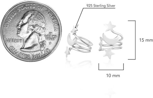 AeraVida Moon and Star .925 Sterling Silver Ear Cuff Earrings | Minimalist Cartilage Clip-On Jewelry for Women | Celestial Cuff Earrings for Casual or Daily Wear | Lightweight Gift Idea in Saudi Arabia