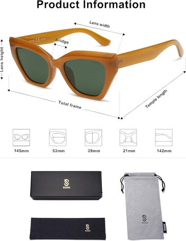 SOJOS Square Cat Eye Polarized Sunglasses for Women Retro Classic Vintage Trendy Cateye Shades Sunnies Gafas de sole SJ2235 in Saudi Arabia