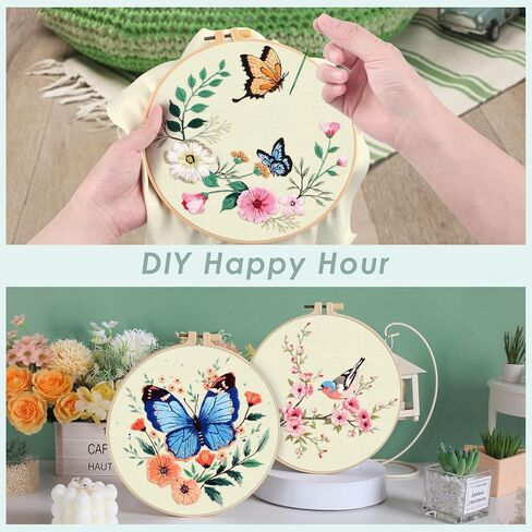 erkoon 5 مجموعات عدة التطريز للمبتدئين، الطيور الطنانة والزهرة عبر غرزة مجموعة لتشمل التطريز القماش الأطواق المواضيع لمحبي الحرف اليدوية غرزة اليد مع تقنيات مهارة التطريز in Kuwait