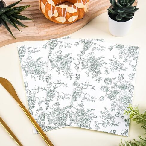 100 Floral Guest Napkins Pink and White Toile Disposable Paper Napkins Decorative Flower Bathroom Hand Towels for Bridal Baby Shower Tea Party Birthday Party Supplies in Saudi Arabia