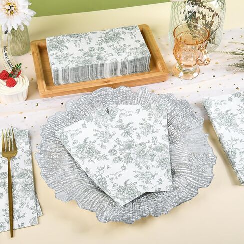 100 Floral Guest Napkins Pink and White Toile Disposable Paper Napkins Decorative Flower Bathroom Hand Towels for Bridal Baby Shower Tea Party Birthday Party Supplies in Saudi Arabia