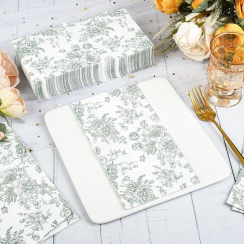 100 Floral Guest Napkins Pink and White Toile Disposable Paper Napkins Decorative Flower Bathroom Hand Towels for Bridal Baby Shower Tea Party Birthday Party Supplies in Saudi Arabia