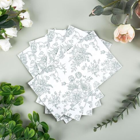 100 Floral Guest Napkins Pink and White Toile Disposable Paper Napkins Decorative Flower Bathroom Hand Towels for Bridal Baby Shower Tea Party Birthday Party Supplies in Saudi Arabia