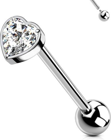 OUFER Titanium Tongue Piercing Jewelry, 14G Internaly Thread Tongue Rings for Women, Clear CZ Heart Shaped Body Piercing Jewelry-16mm in Saudi Arabia