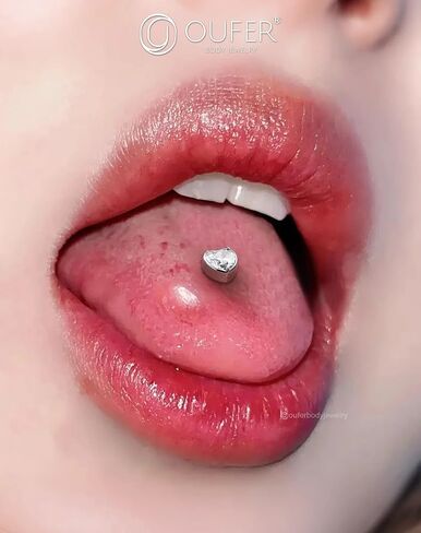 OUFER Titanium Tongue Piercing Jewelry, 14G Internaly Thread Tongue Rings for Women, Clear CZ Heart Shaped Body Piercing Jewelry-16mm in Saudi Arabia