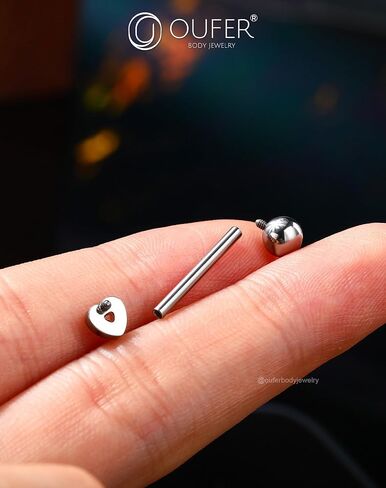 OUFER Titanium Tongue Piercing Jewelry, 14G Internaly Thread Tongue Rings for Women, Clear CZ Heart Shaped Body Piercing Jewelry-16mm in Saudi Arabia