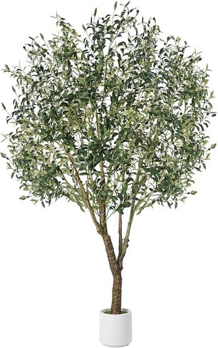 Olive Trees Artificial Indoor, 6FT Tall Faux Olive Tree with White Tall Planter, Artificial Plants with Natural Wood Trunk and Lifelike Fruits for Home Office Decor, 1 Pack in Kuwait