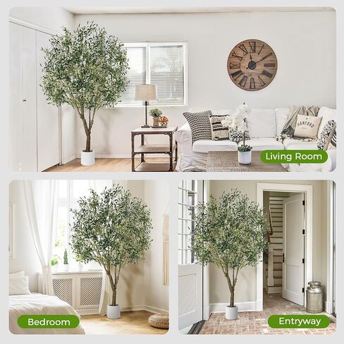 Olive Trees Artificial Indoor, 6FT Tall Faux Olive Tree with White Tall Planter, Artificial Plants with Natural Wood Trunk and Lifelike Fruits for Home Office Decor, 1 Pack in Kuwait