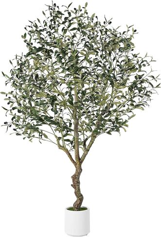 Olive Trees Artificial Indoor, 6FT Tall Faux Olive Tree with White Tall Planter, Artificial Plants with Natural Wood Trunk and Lifelike Fruits for Home Office Decor, 1 Pack in Kuwait