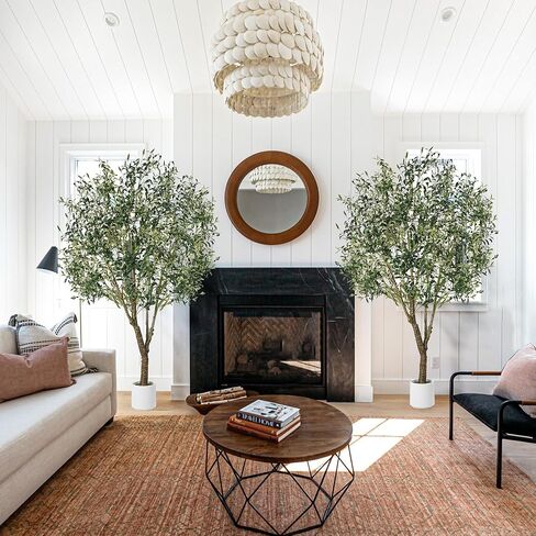 Olive Trees Artificial Indoor, 6FT Tall Faux Olive Tree with White Tall Planter, Artificial Plants with Natural Wood Trunk and Lifelike Fruits for Home Office Decor, 1 Pack in Kuwait