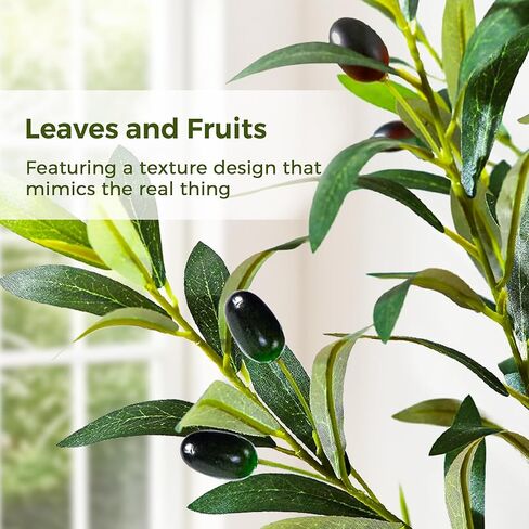 Olive Trees Artificial Indoor, 6FT Tall Faux Olive Tree with White Tall Planter, Artificial Plants with Natural Wood Trunk and Lifelike Fruits for Home Office Decor, 1 Pack in Kuwait