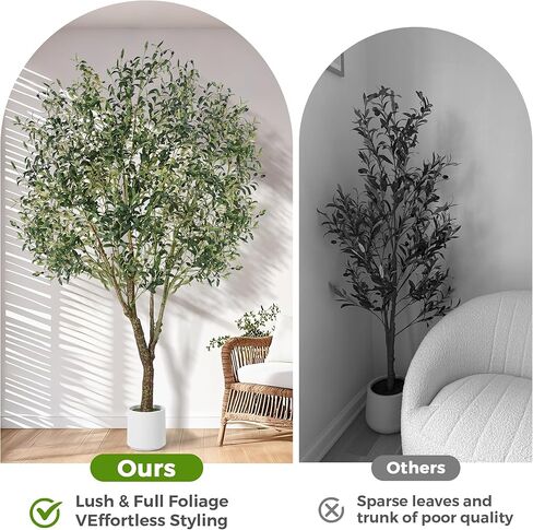 Olive Trees Artificial Indoor, 6FT Tall Faux Olive Tree with White Tall Planter, Artificial Plants with Natural Wood Trunk and Lifelike Fruits for Home Office Decor, 1 Pack in Kuwait