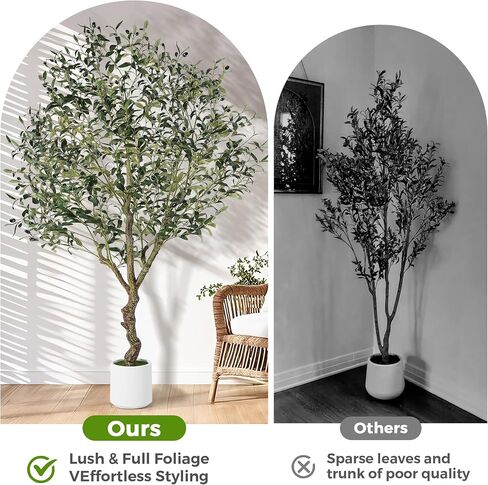 Olive Trees Artificial Indoor, 6FT Tall Faux Olive Tree with White Tall Planter, Artificial Plants with Natural Wood Trunk and Lifelike Fruits for Home Office Decor, 1 Pack in Kuwait