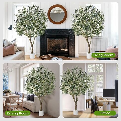 Olive Trees Artificial Indoor, 6FT Tall Faux Olive Tree with White Tall Planter, Artificial Plants with Natural Wood Trunk and Lifelike Fruits for Home Office Decor, 1 Pack in Kuwait