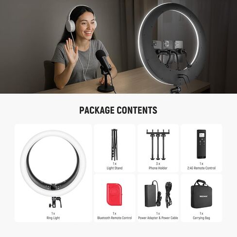 NEEWER 19" RGB LED Ring Light with Stand, 3 Phone Holders, Touch Panel, 2.4G/App Control, 42W CRI97+ 2800lux/0.5m 360° Hue Dimmable Professional Lighting for Makeup Live Streaming Zoom Calls, RP19C in Kuwait