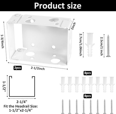 2Pcs Box Mounting Bracket Mini Blind Brackets for 1-1/2" Blinds Window Blinds Headrail Holder Bracket (White) in Kuwait