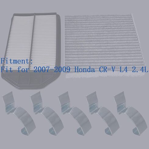 Engine & Cabin Air Filter With 5 Pack Air Cleaner Box Intake Clips Fit for 2007-2009 Honda CR-V L4 2.4L, Replace 17220-RZA-000 80292-SDA-A01 17220RZA000 80292SDAA01 in Saudi Arabia