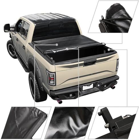 2pcs - Tonneau Cover 6.5Ft 6" Bed Soft Roll Heavy Duty Vinyl Aluminum Frame Rear Tcr-F15015-65-Mp for Ford for F150 2015-2021 in Saudi Arabia