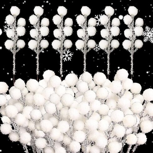 10Pcs White Berry Branches Christmas Artificial DIY Wreath Holly 7 Heads Berries Stem Flowers Gift Xmas Tree Home Party Ornaments (20 * 4cm) in Saudi Arabia