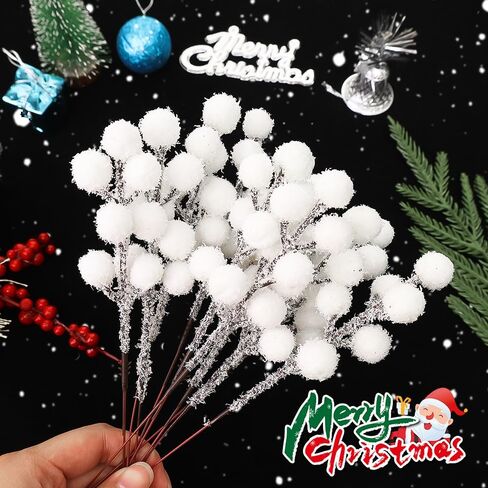 10Pcs White Berry Branches Christmas Artificial DIY Wreath Holly 7 Heads Berries Stem Flowers Gift Xmas Tree Home Party Ornaments (20 * 4cm) in Saudi Arabia