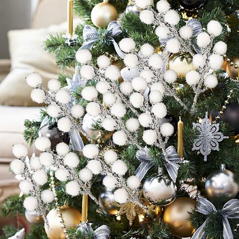 10Pcs White Berry Branches Christmas Artificial DIY Wreath Holly 7 Heads Berries Stem Flowers Gift Xmas Tree Home Party Ornaments (20 * 4cm) in Saudi Arabia