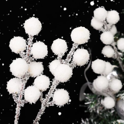 10Pcs White Berry Branches Christmas Artificial DIY Wreath Holly 7 Heads Berries Stem Flowers Gift Xmas Tree Home Party Ornaments (20 * 4cm) in Saudi Arabia
