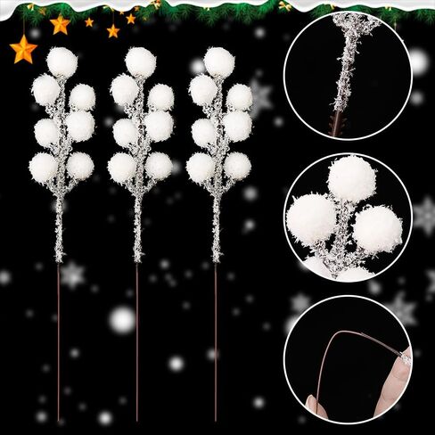 10Pcs White Berry Branches Christmas Artificial DIY Wreath Holly 7 Heads Berries Stem Flowers Gift Xmas Tree Home Party Ornaments (20 * 4cm) in Saudi Arabia