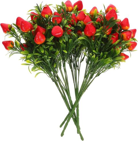 5pcs Artificial Strawberry Stem, Simulated Strawberry Bouquet Faux Fruit Branch for Home Party Decoration, 10.62 x 8.26 x 0.35 Inch in Saudi Arabia