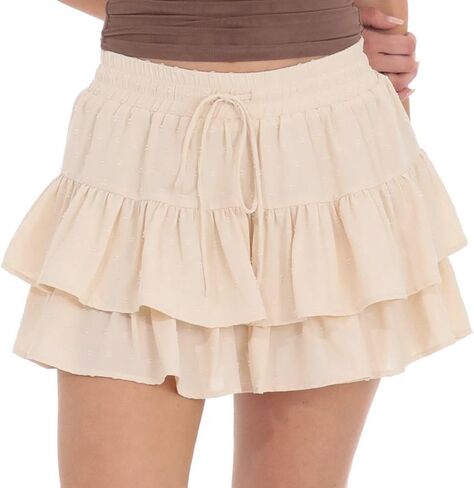 Flowy Shorts for Women,Casual Double Layered Ruffled Mini Skort Skirt in Saudi Arabia