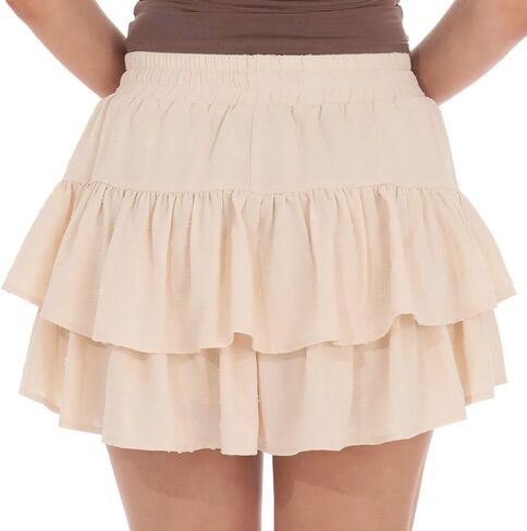 Flowy Shorts for Women,Casual Double Layered Ruffled Mini Skort Skirt in Saudi Arabia