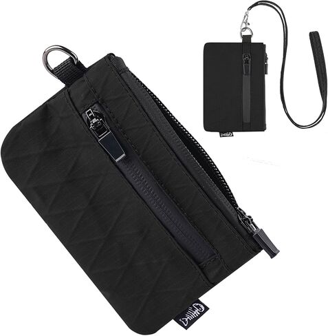 Small Wallet with 2 Invisible Zipper Pockets&Lanyard&Keychain Water Resistant ID Case Card Holder Coin Purse Badge Pouch for Boys Girls Women Men Travel Sports Outdoor - Black in Kuwait