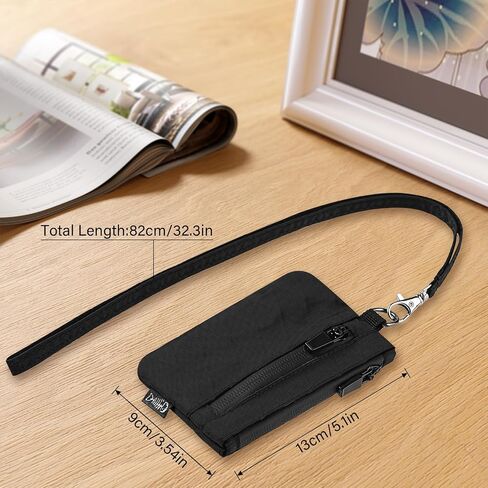 Small Wallet with 2 Invisible Zipper Pockets&Lanyard&Keychain Water Resistant ID Case Card Holder Coin Purse Badge Pouch for Boys Girls Women Men Travel Sports Outdoor - Black in Kuwait