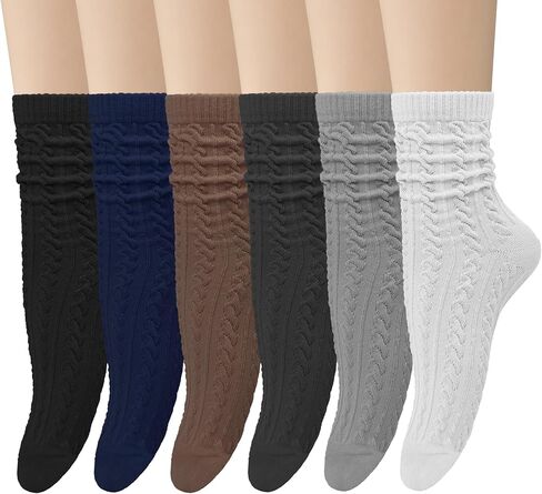 Chalier 6 Pairs Womens Crew Socks, Retro Casual Knit Socks Soft Cotton Sock for Women in Kuwait